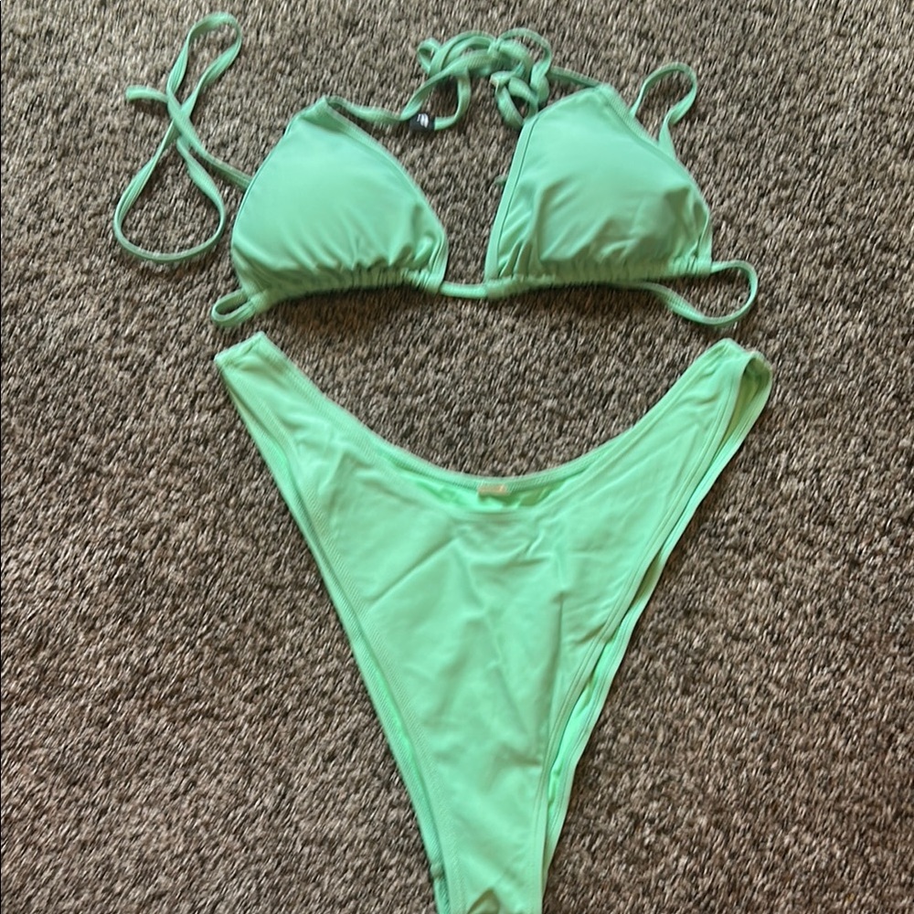 Fabletics Green Bikini Set Modern Minimalist Swim… - image 1